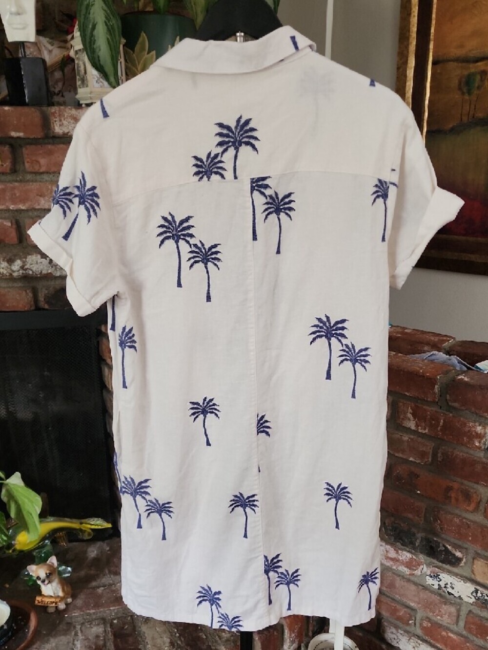 Calypso St. Barth Palm Tree Linen Blend Shirt Dress Coastal Resort - Picture 6 of 11